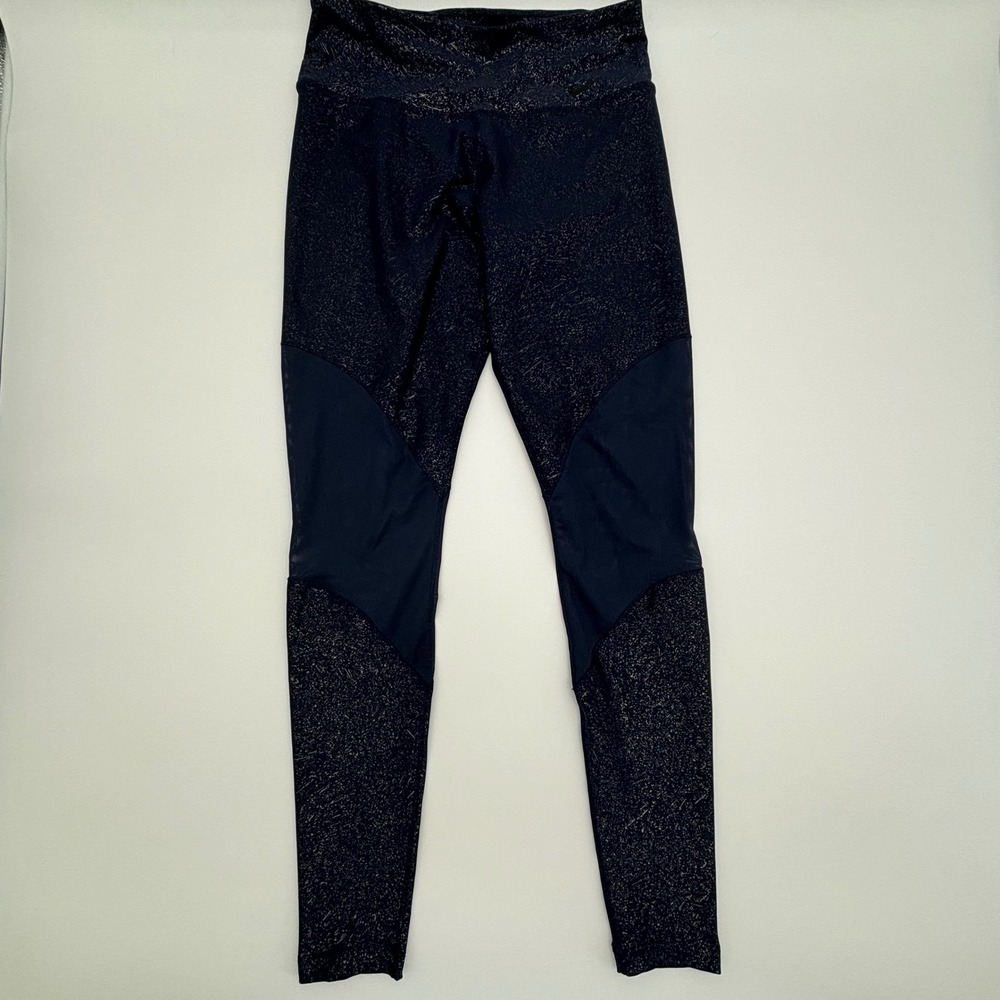 Nike Dri-FIT Leggings Women's Small Blue Gold Metallic Workout Running Vented